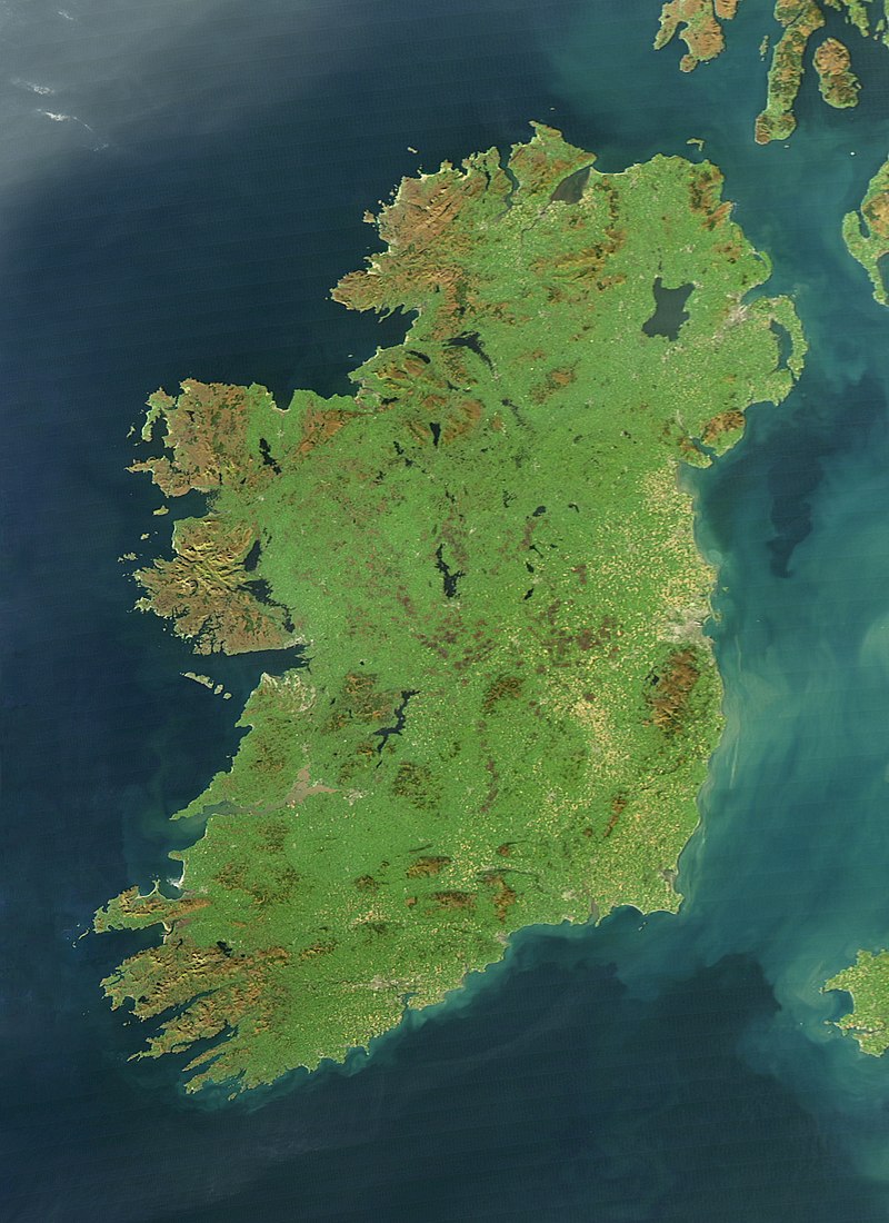 A satellite image of Ireland